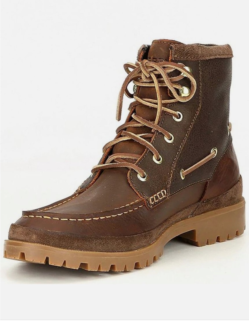 Sperry Top Sider AO Lug Sole Brown Leather Moc Toe Lace-Up Boots Sz 10